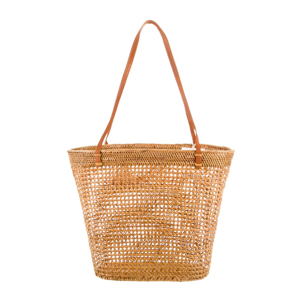 NWT Bembien Women's Brown Raffia Leather Trim Dual Shoulder Straps Tote Bag
